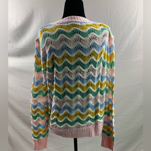 Wavy Striped Pointelle Knit Sweater - Picture 7 of 7